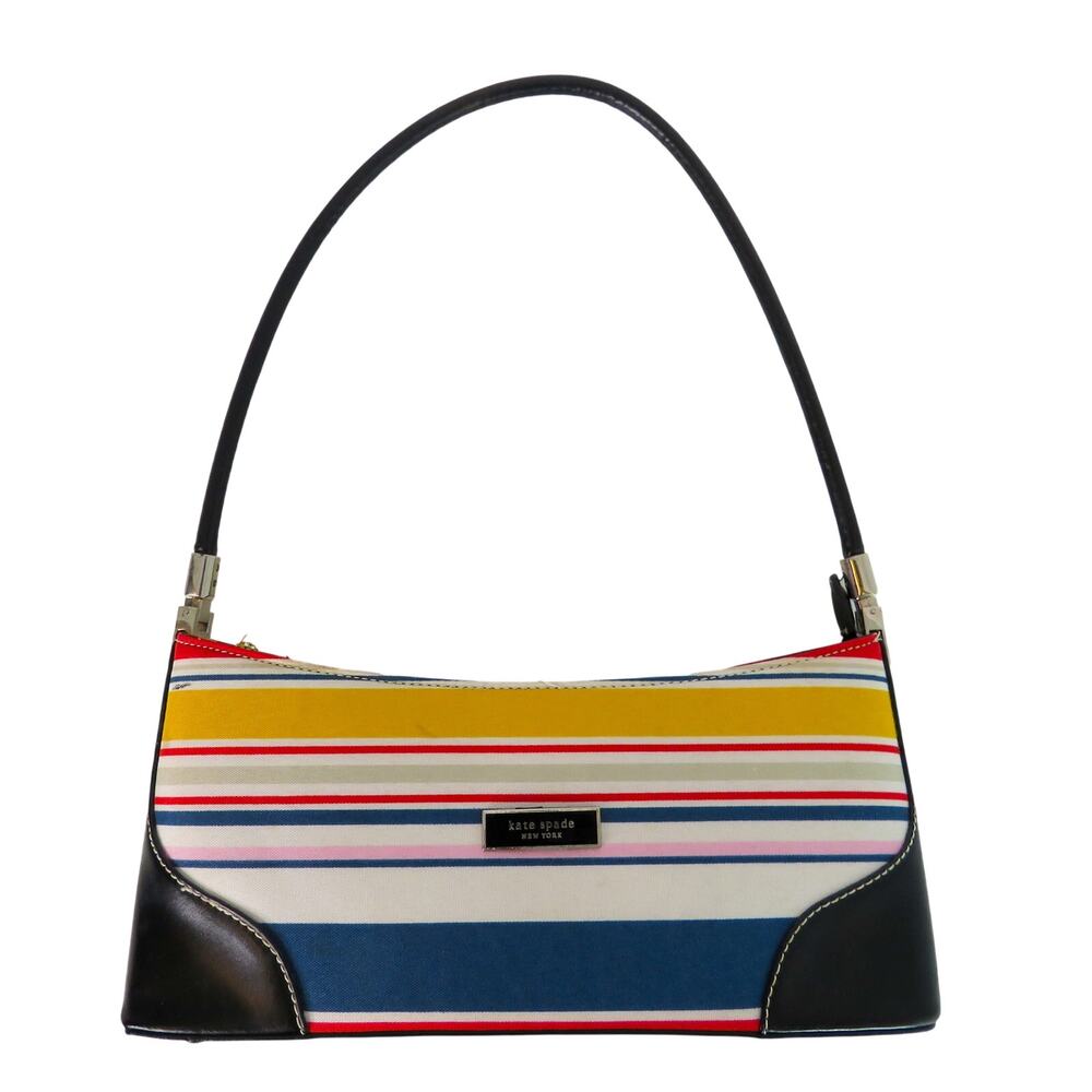 1990s Vintage Kate Spade Multicolor Rainbow Striped Shoulder Bag Purse